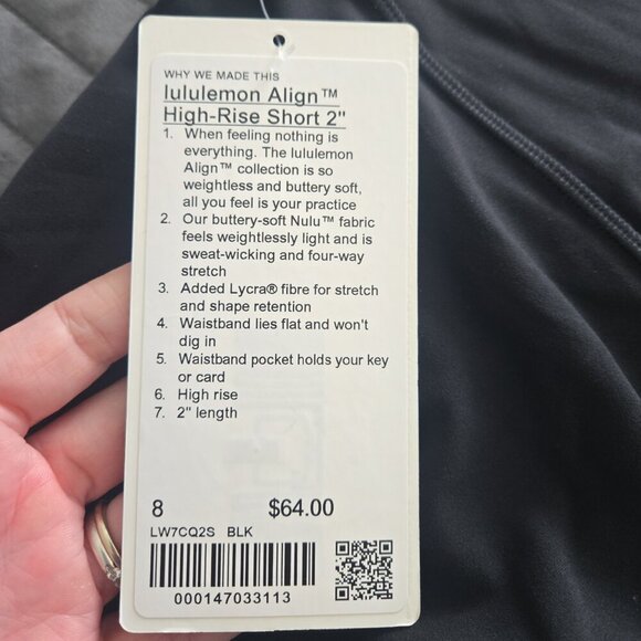 NWT Lululemon Align High-Rise Short 2" - 8 Black - Picture 6 of 8